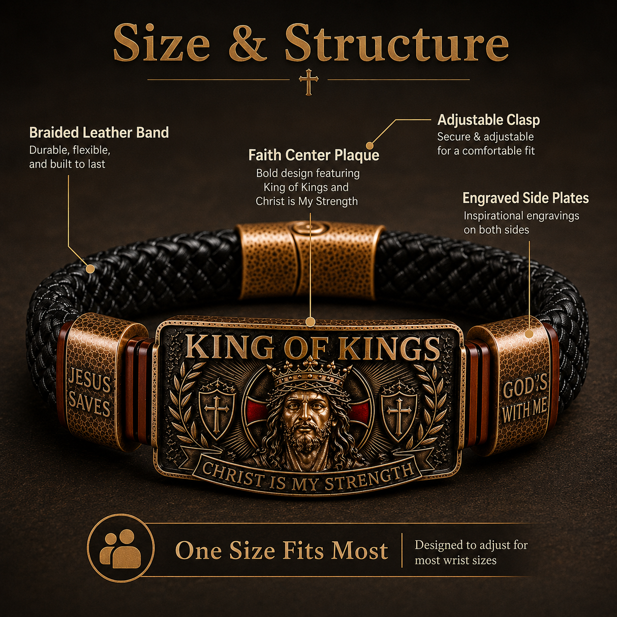 King of Kings Adjustable Braided Leather Bracelet ✝️