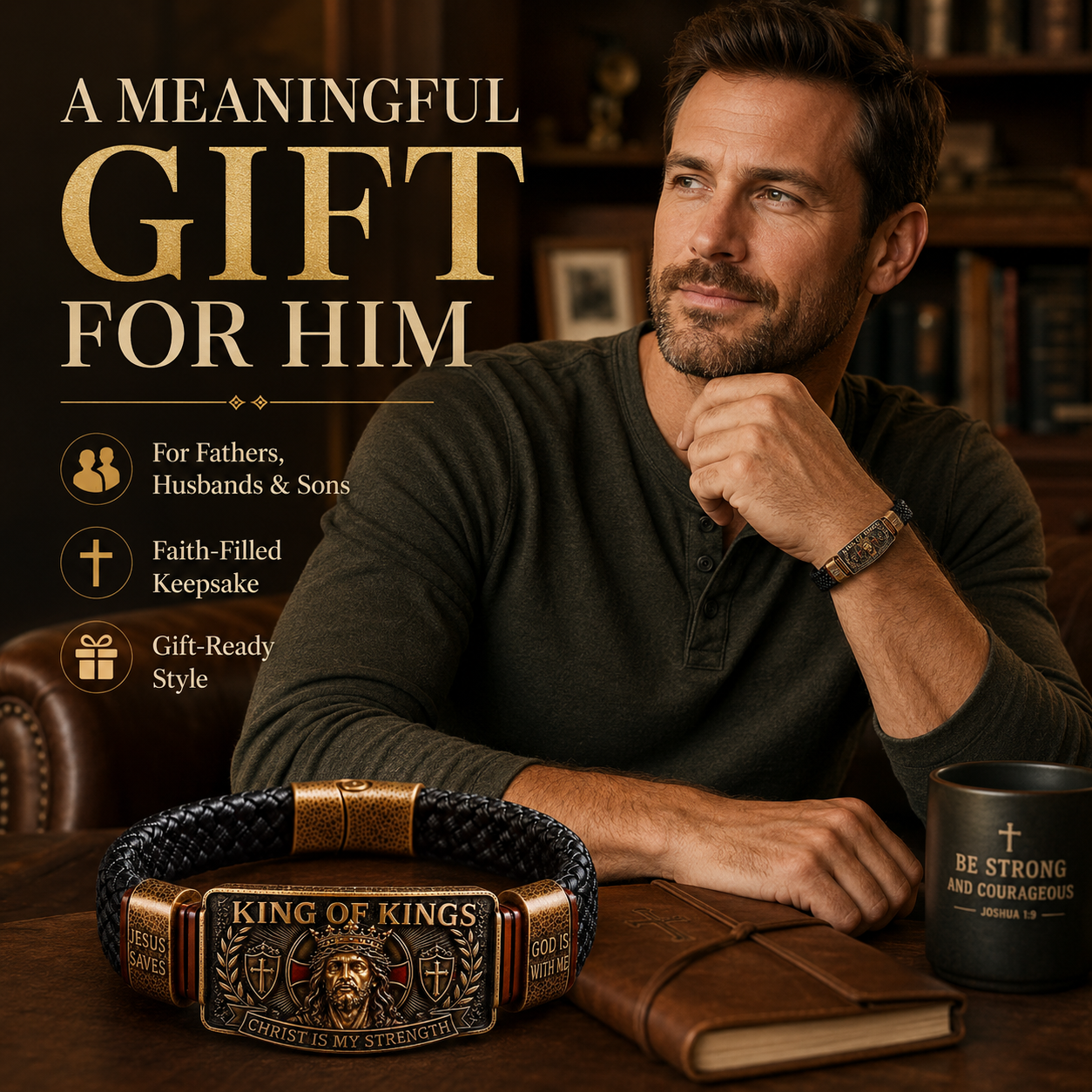 King of Kings Adjustable Braided Leather Bracelet ✝️