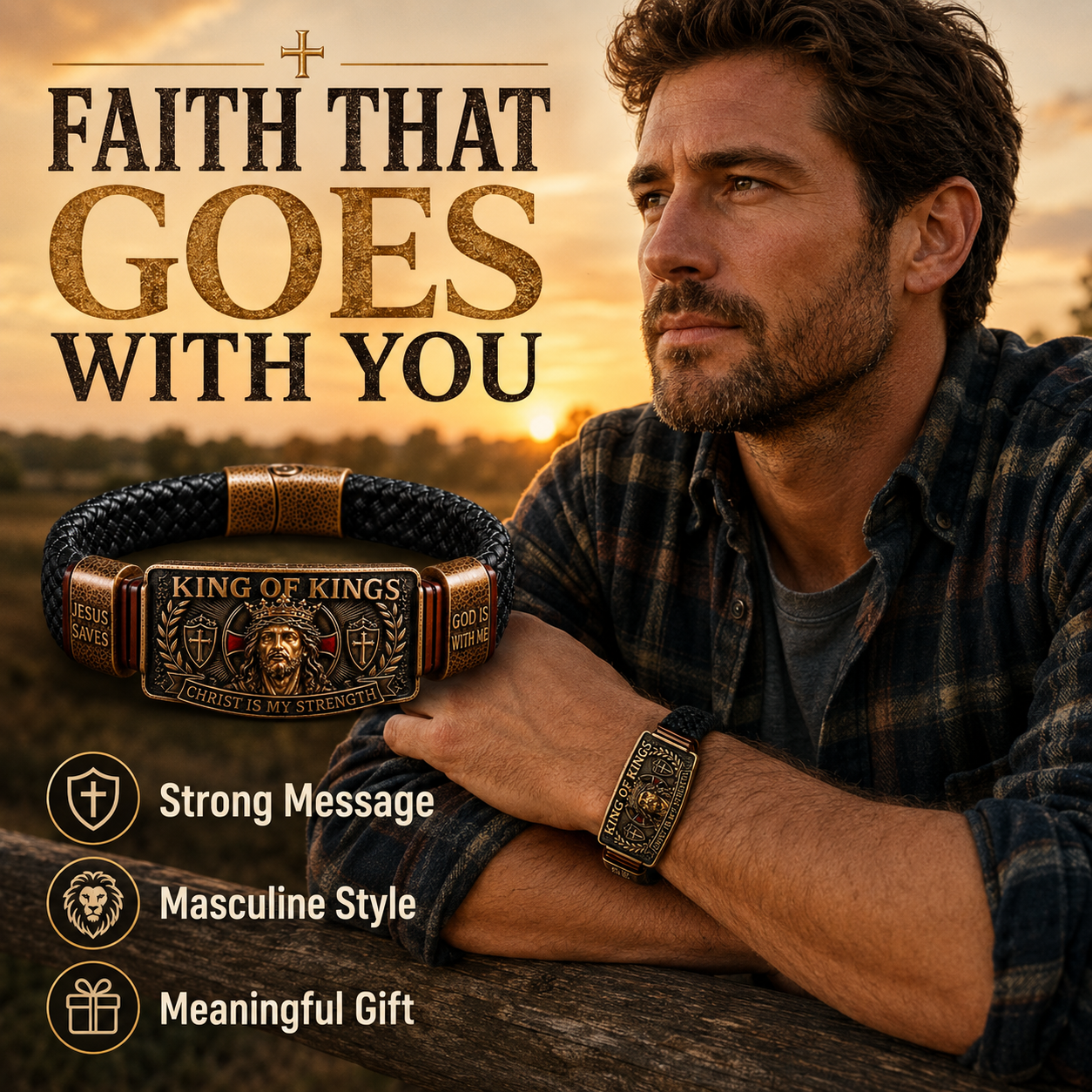 King of Kings Adjustable Braided Leather Bracelet ✝️