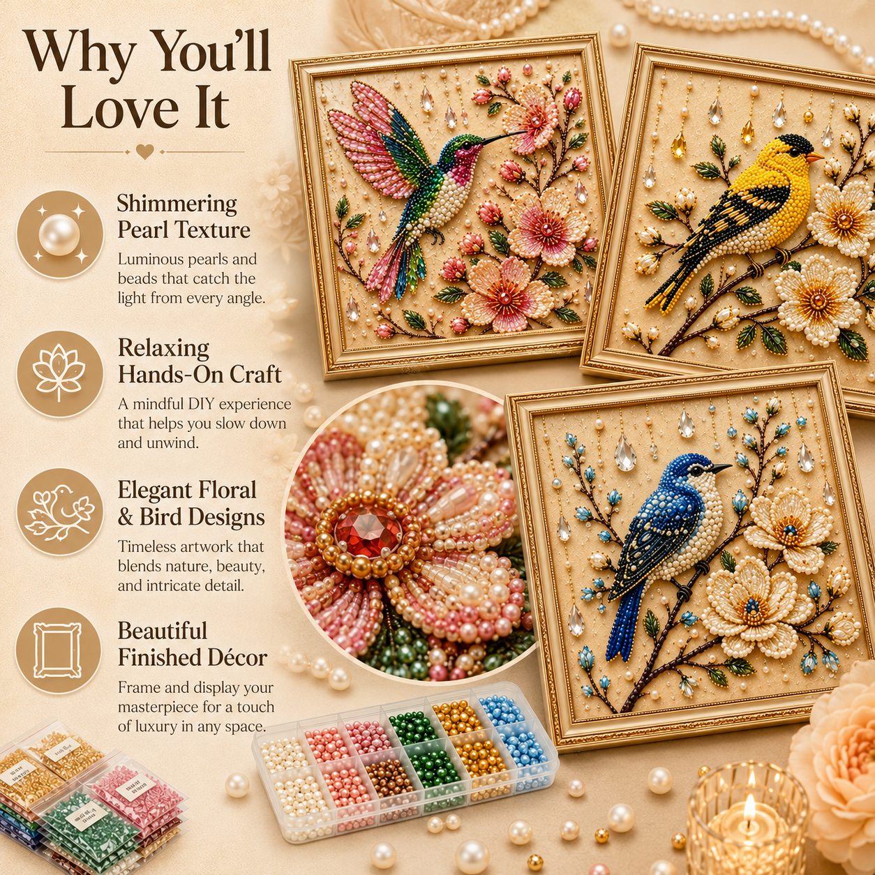  🌸 Luxury Bird Pearl Art DIY Kit