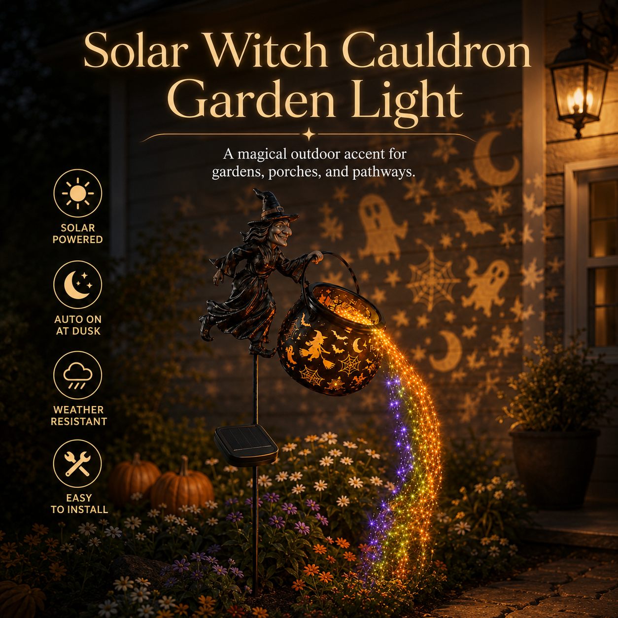 Halloween Witch Cauldron Solar-powered Garden Light