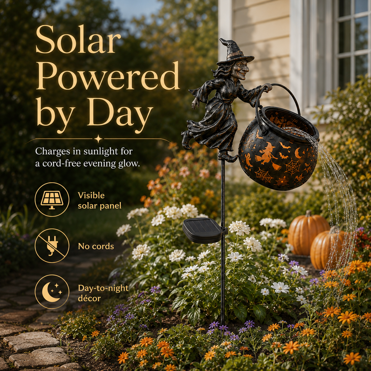 Halloween Witch Cauldron Solar-powered Garden Light