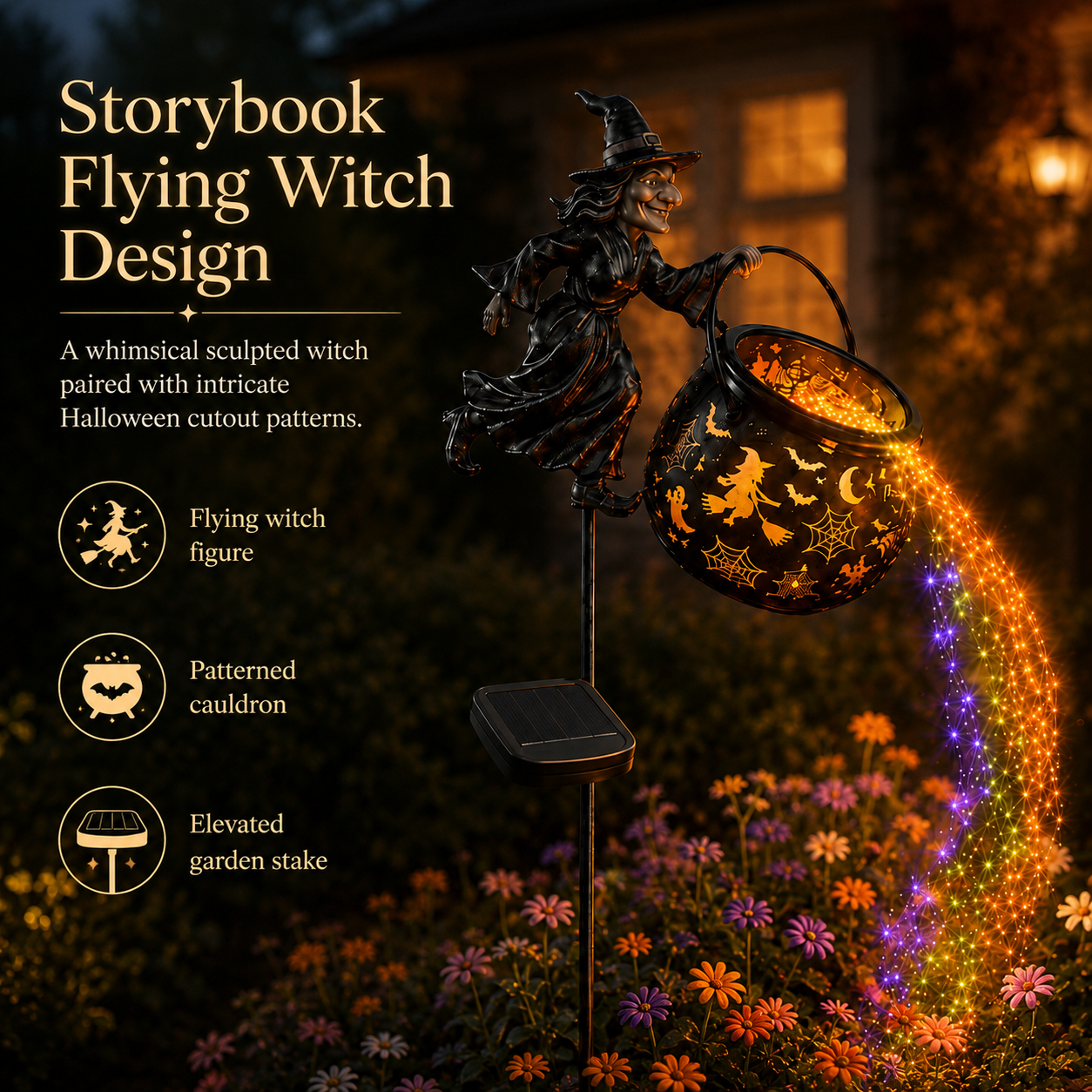 Halloween Witch Cauldron Solar-powered Garden Light