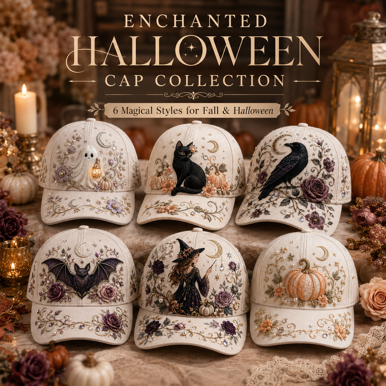 🧙‍♀️ Enchanted Halloween Embellished Embroidered Hat