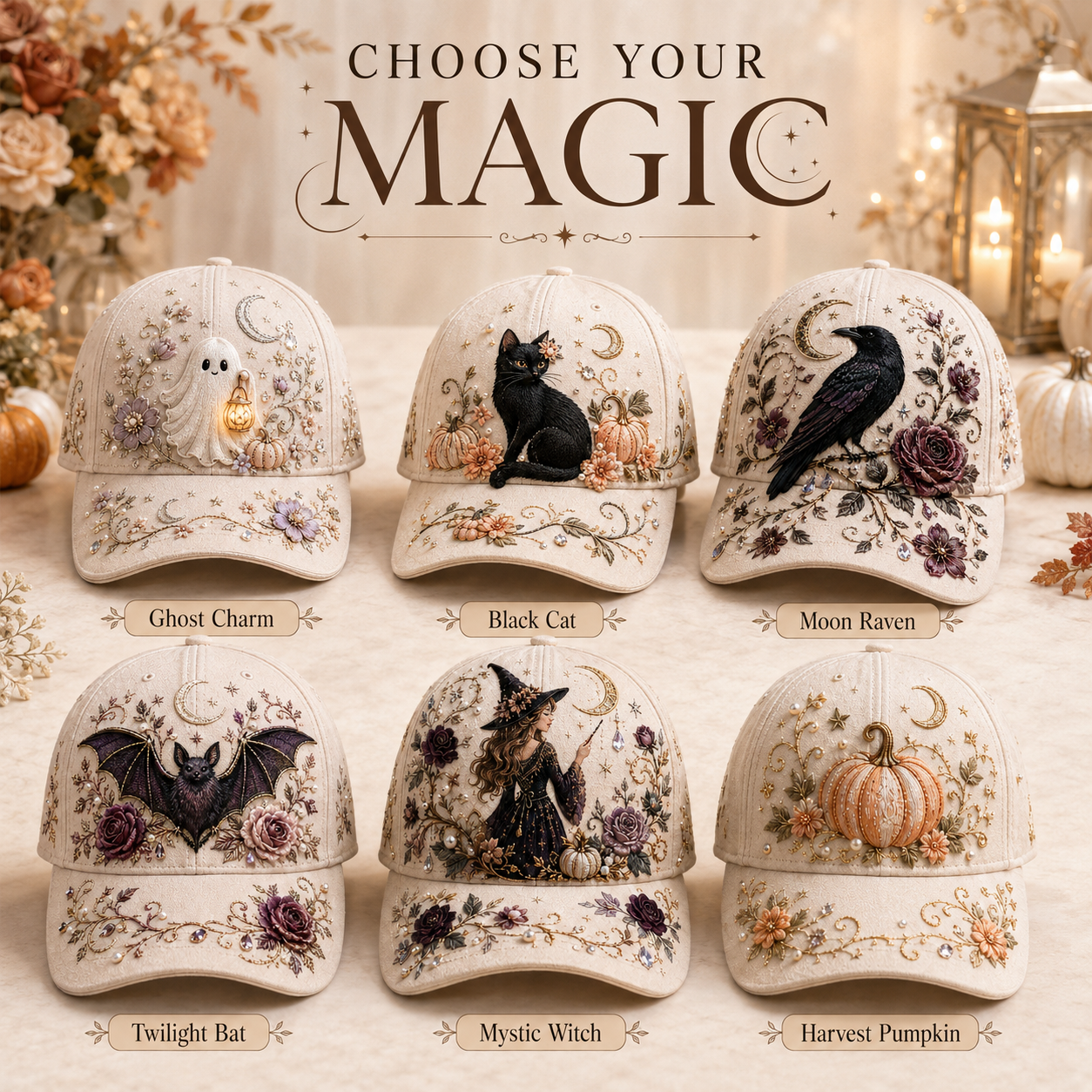 🧙‍♀️ Enchanted Halloween Embellished Embroidered Hat