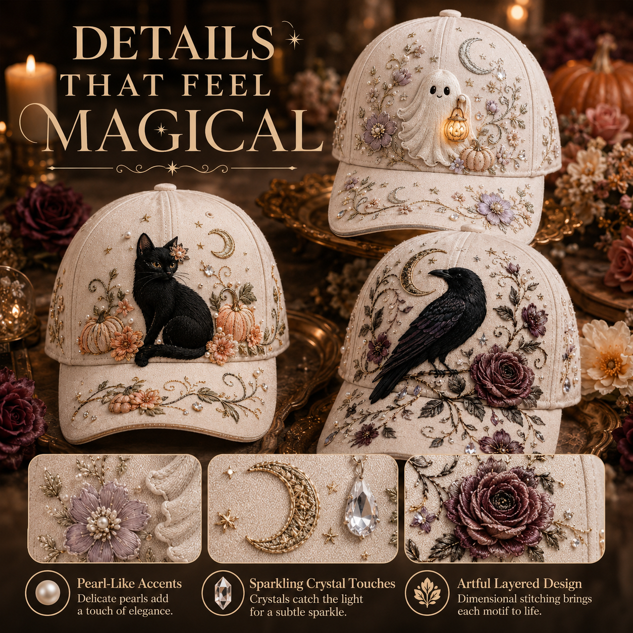 🧙‍♀️ Enchanted Halloween Embellished Embroidered Hat