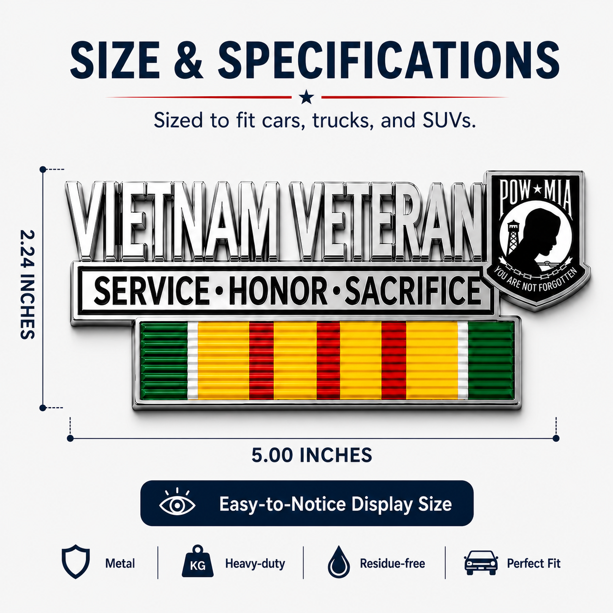 Vietnam Veteran Metal Car Emblem – POW★MIA Tribute Badge 🇺🇸