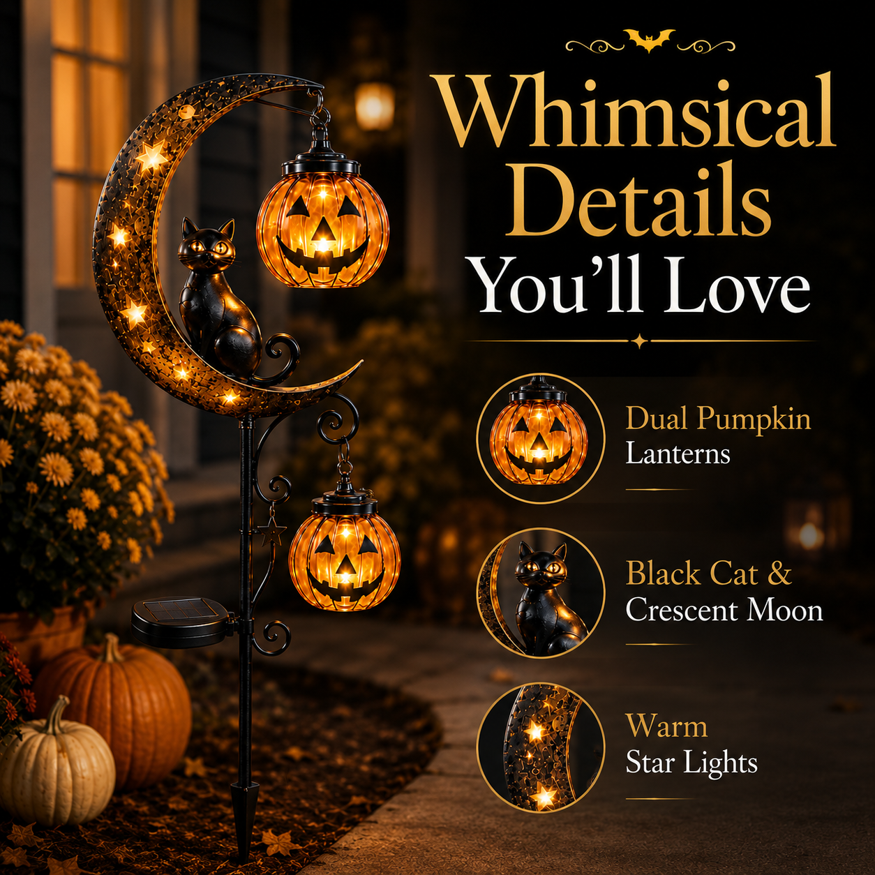 🔥Last Chance Before They're Gone! Solar Halloween Black Cat Moon Garden Stake Light 🎃🐈‍⬛🌙