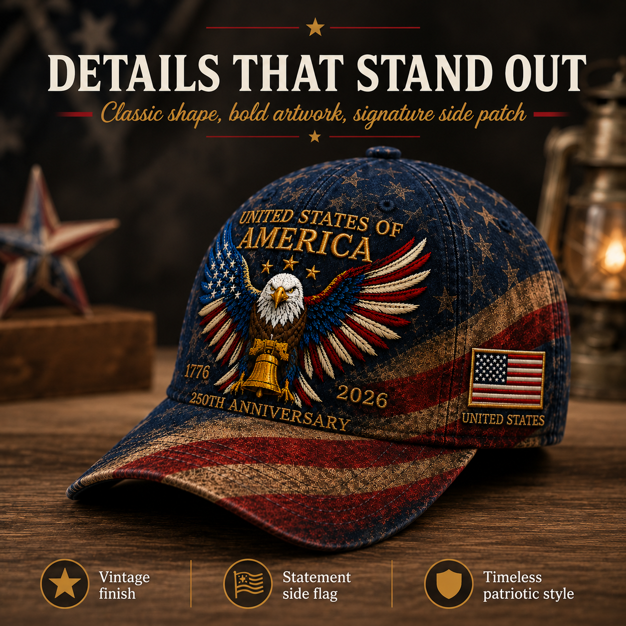 🎉Patriotic 4th of July ❤️ 🇺🇸 Premium Crafted USA 250th Anniversary Patriotic Eagle Cap