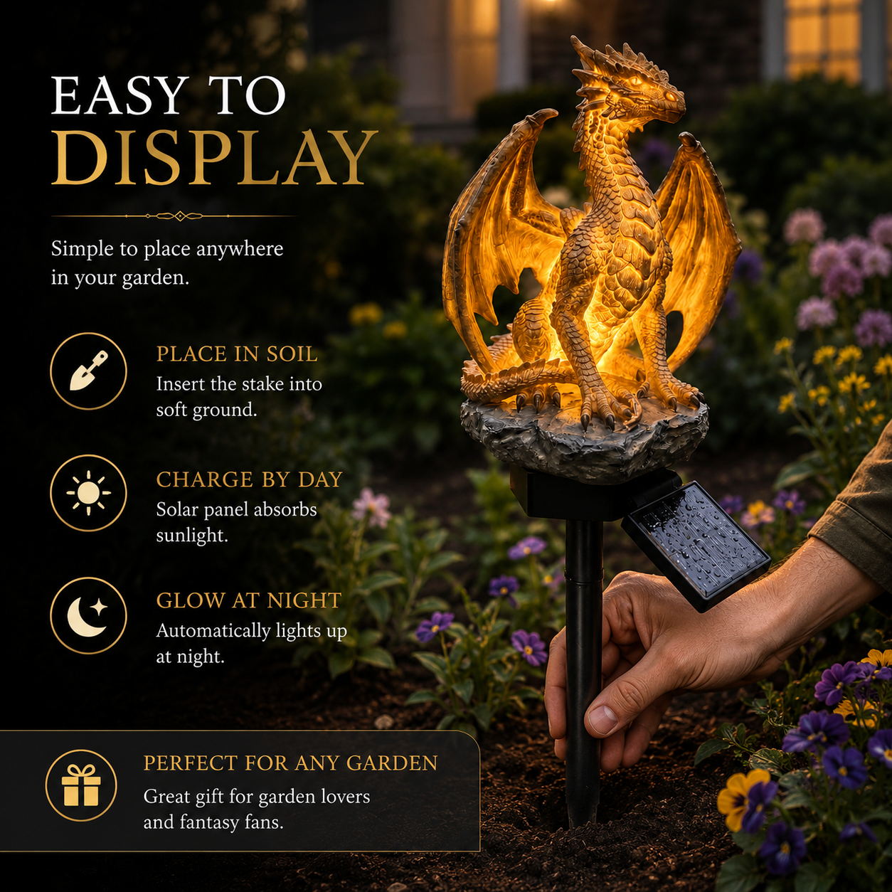 💥LAST DAY 50% OFF🐉✨Solar Dragon Garden Statue Light – Golden Ember Fantasy Outdoor Decor
