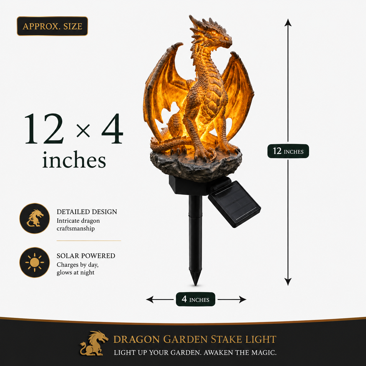 💥LAST DAY 50% OFF🐉✨Solar Dragon Garden Statue Light – Golden Ember Fantasy Outdoor Decor