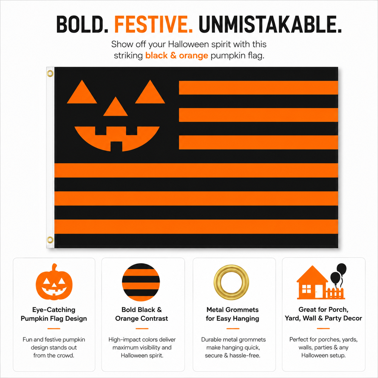 Halloween Pumpkin Flag – Black & Orange Jack-O’-Lantern Yard Banner for Porch, Wall & Party Decor 🎃