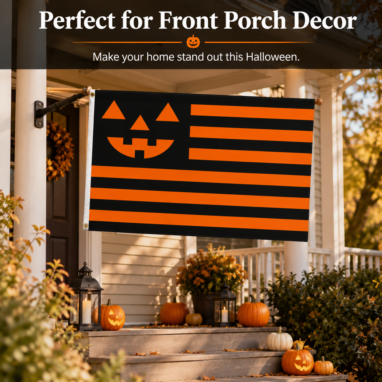 Halloween Pumpkin Flag – Black & Orange Jack-O’-Lantern Yard Banner for Porch, Wall & Party Decor 🎃