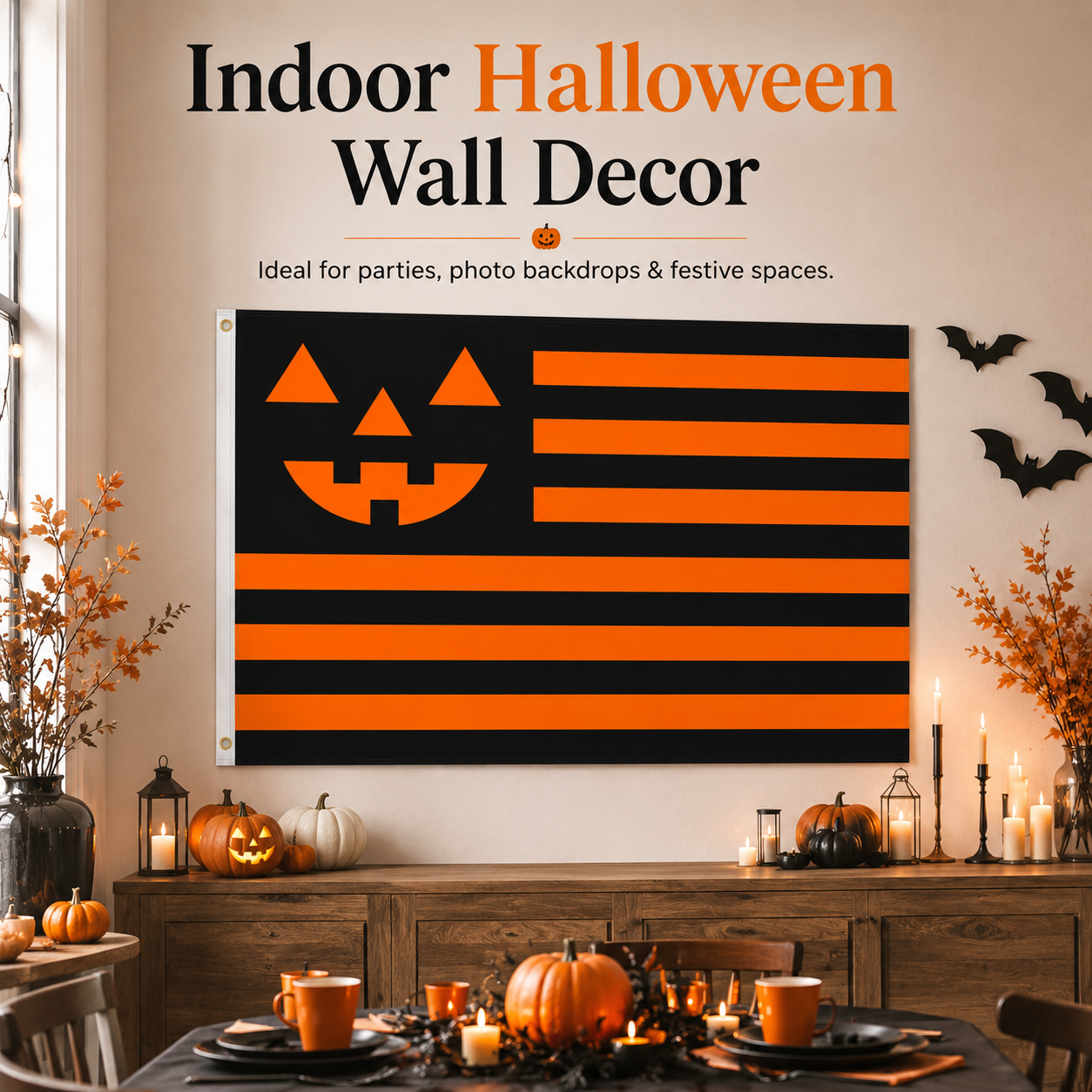 Halloween Pumpkin Flag – Black & Orange Jack-O’-Lantern Yard Banner for Porch, Wall & Party Decor 🎃