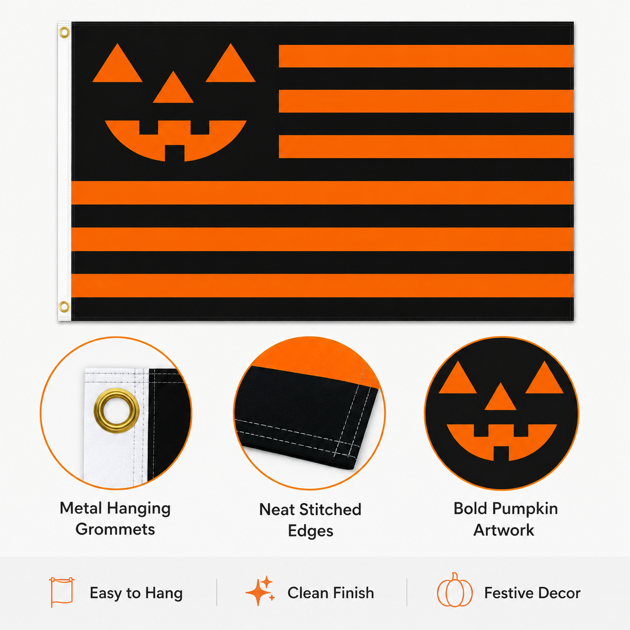 Halloween Pumpkin Flag – Black & Orange Jack-O’-Lantern Yard Banner for Porch, Wall & Party Decor 🎃