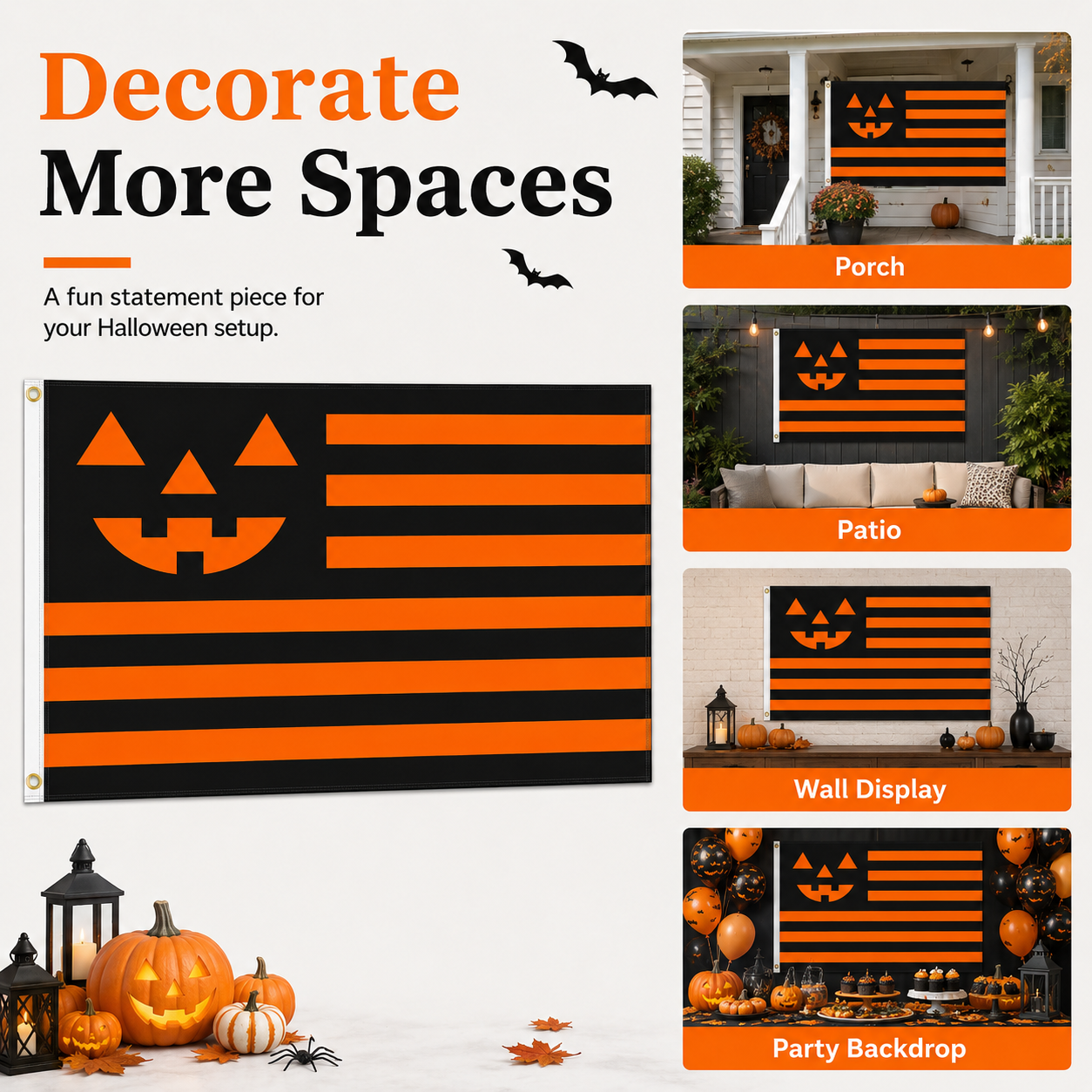 Halloween Pumpkin Flag – Black & Orange Jack-O’-Lantern Yard Banner for Porch, Wall & Party Decor 🎃