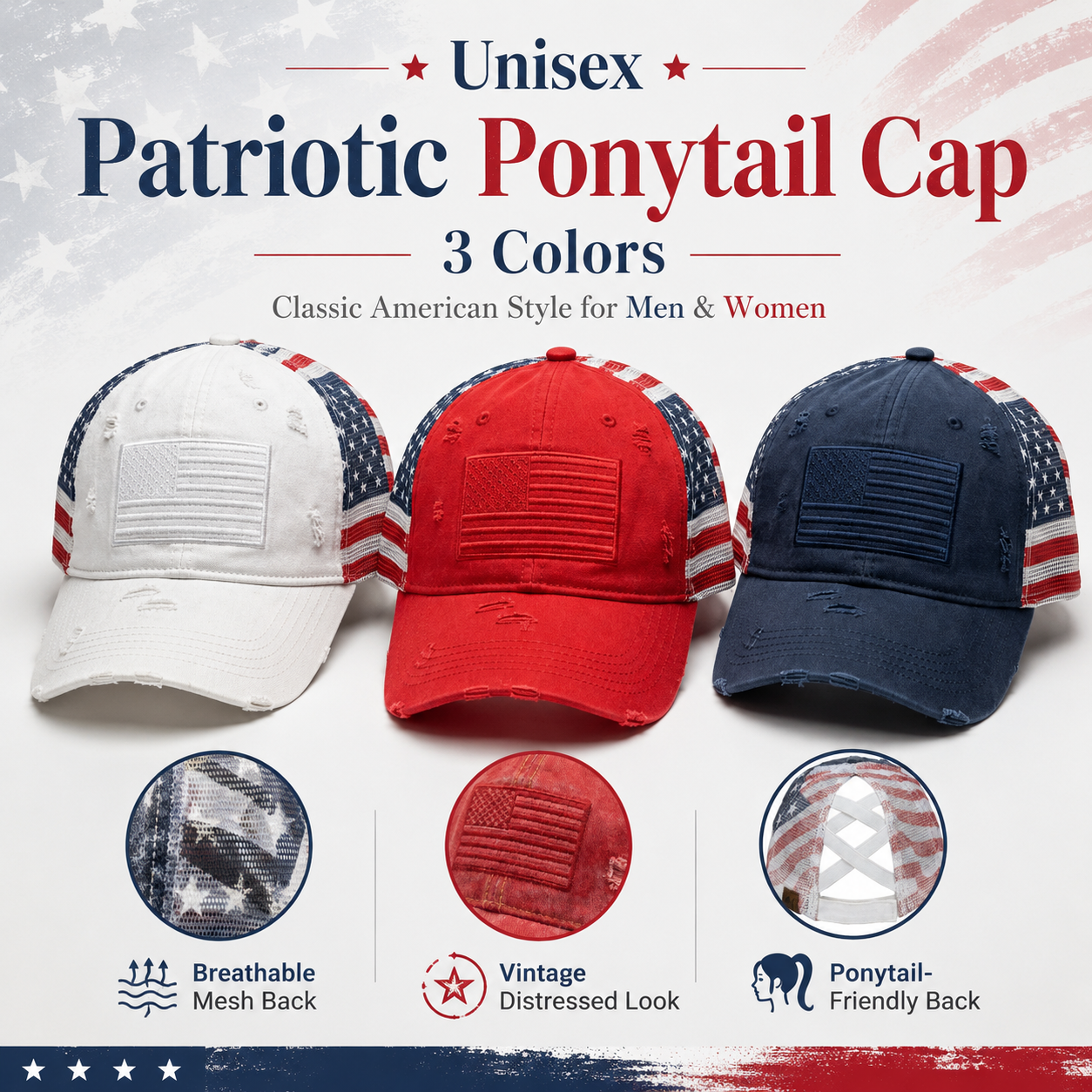 ❤️ American Flag Ponytail Embroidered Hat, 🔥Buy 2 FREE SHIPPING