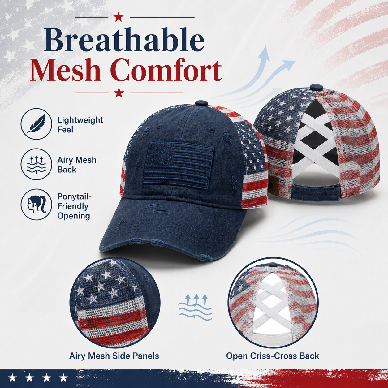 ❤️ American Flag Ponytail Embroidered Hat, 🔥Buy 2 FREE SHIPPING