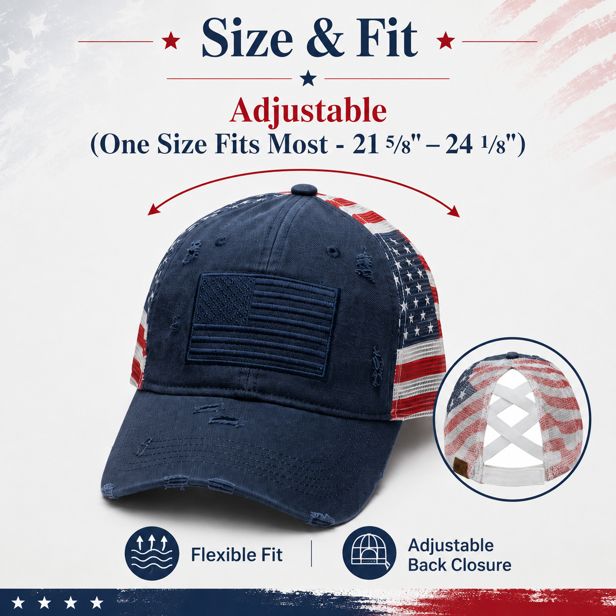 ❤️ American Flag Ponytail Embroidered Hat, 🔥Buy 2 FREE SHIPPING