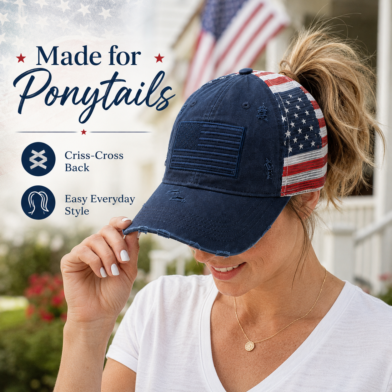 ❤️ American Flag Ponytail Embroidered Hat, 🔥Buy 2 FREE SHIPPING