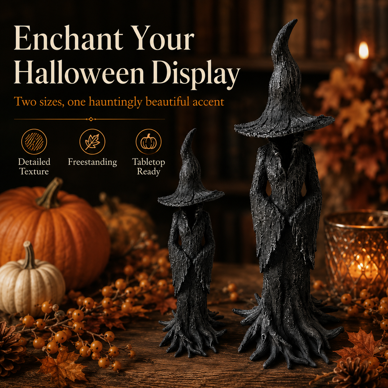 Spooky Witch Tree Statue – Gothic Halloween Tabletop Decor for Home, Shelves & Mantels 🧙‍♀️🖤
