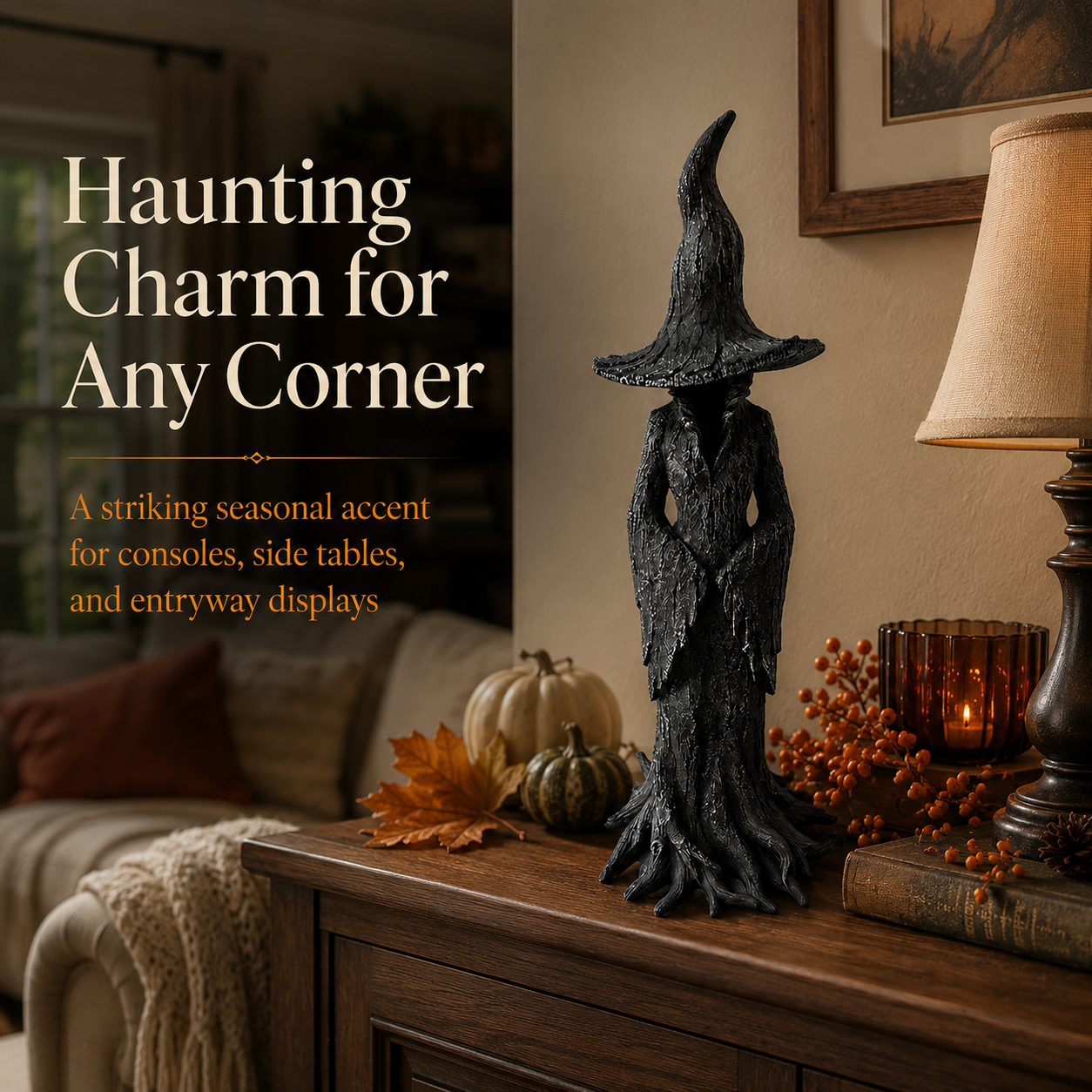 Spooky Witch Tree Statue – Gothic Halloween Tabletop Decor for Home, Shelves & Mantels 🧙‍♀️🖤