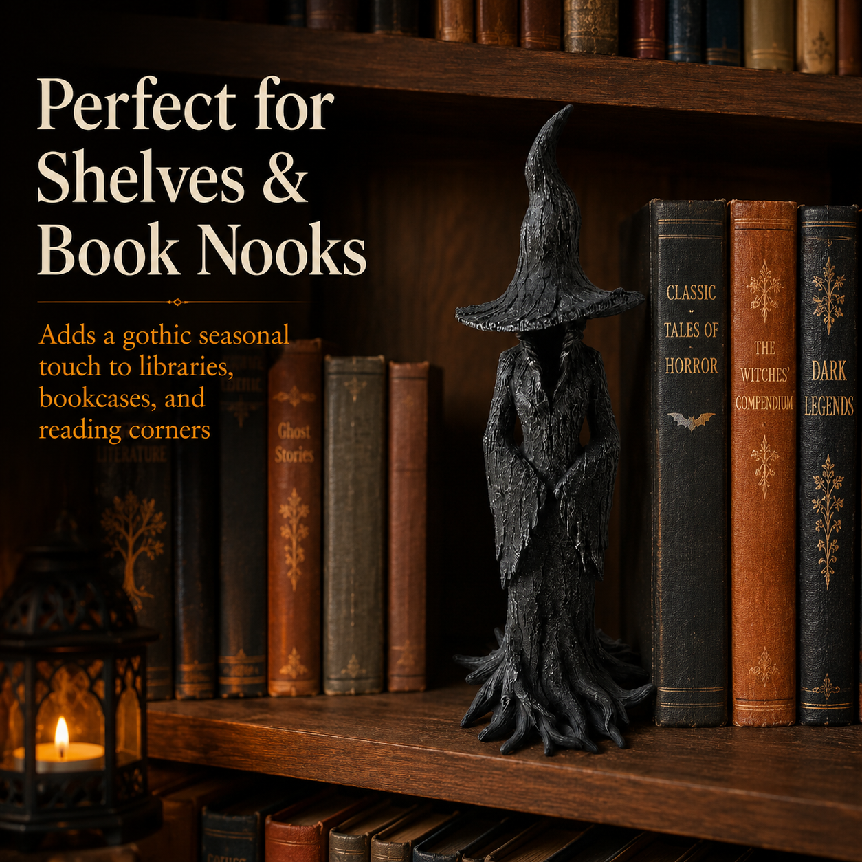 Spooky Witch Tree Statue – Gothic Halloween Tabletop Decor for Home, Shelves & Mantels 🧙‍♀️🖤