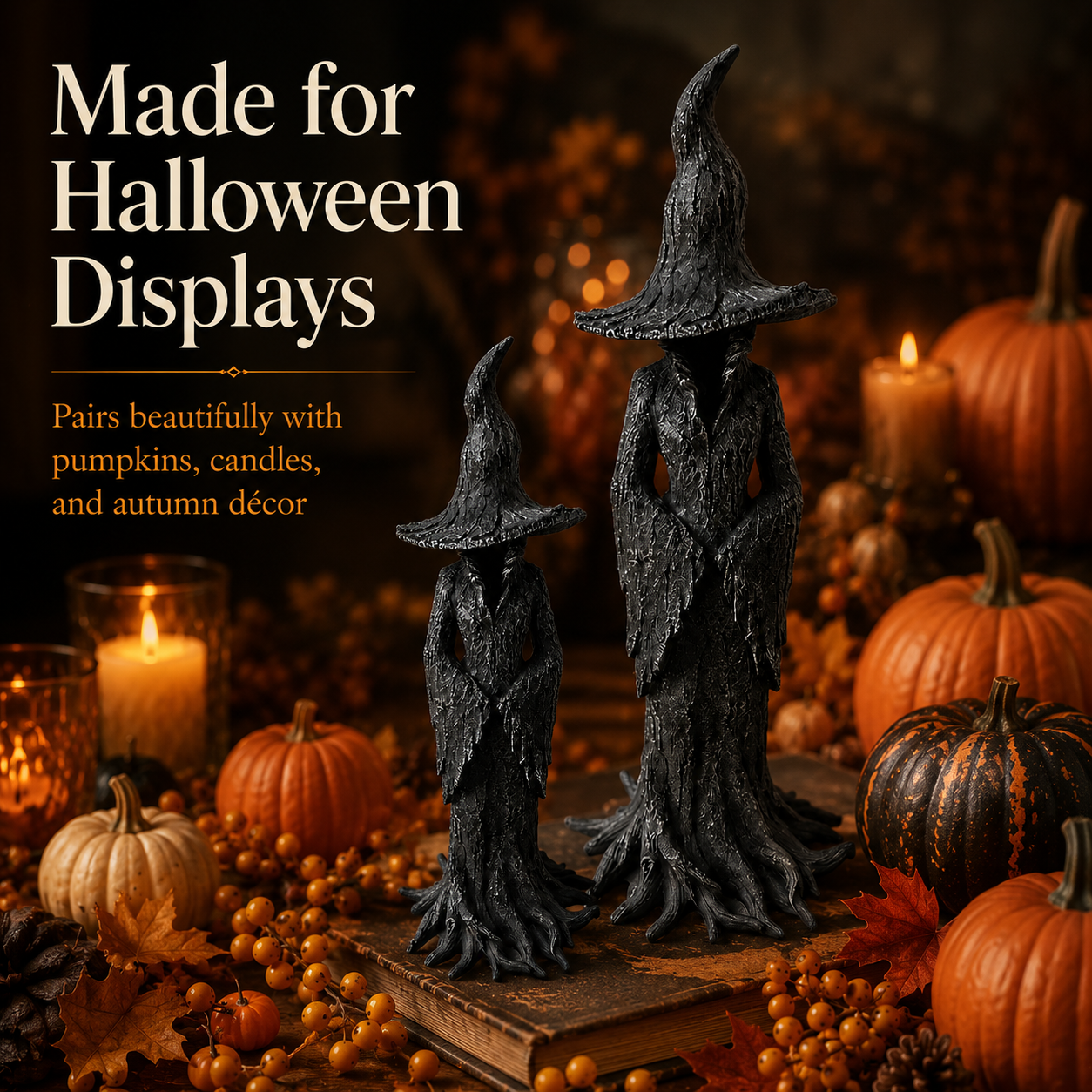 Spooky Witch Tree Statue – Gothic Halloween Tabletop Decor for Home, Shelves & Mantels 🧙‍♀️🖤