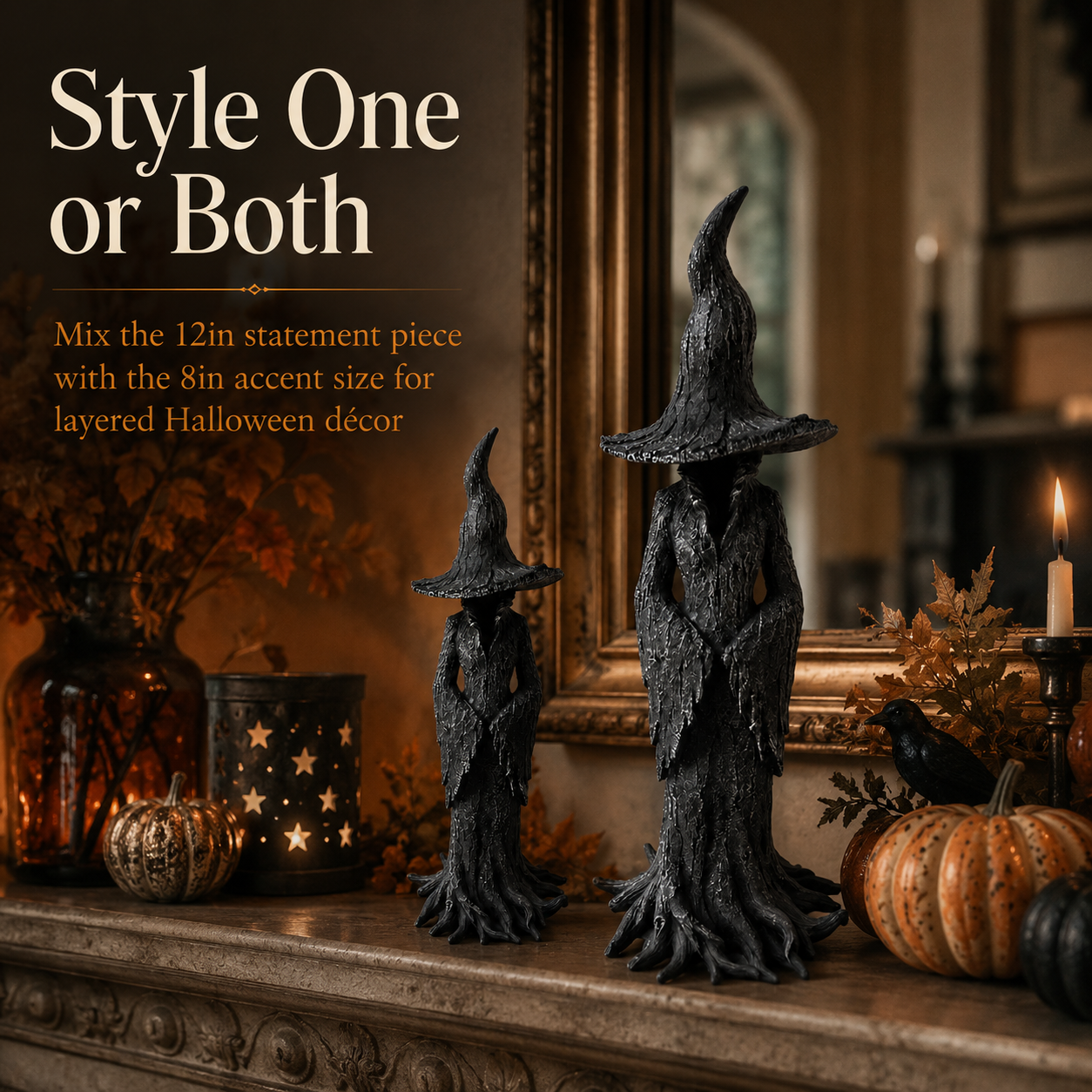 Spooky Witch Tree Statue – Gothic Halloween Tabletop Decor for Home, Shelves & Mantels 🧙‍♀️🖤