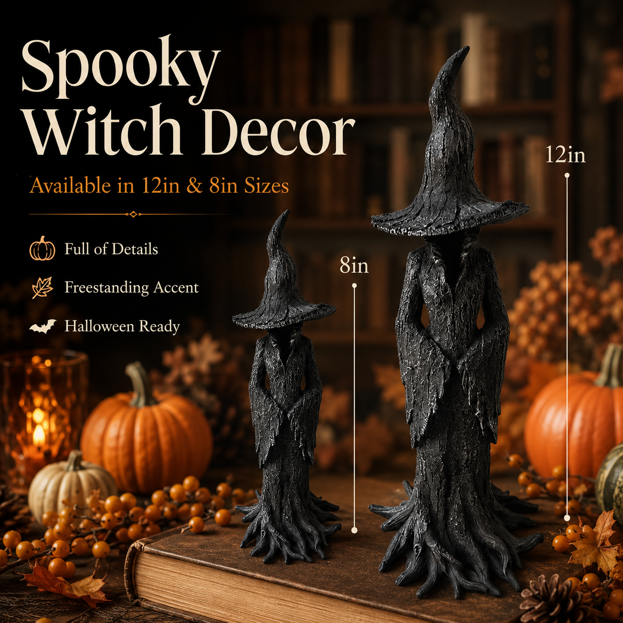 Spooky Witch Tree Statue – Gothic Halloween Tabletop Decor for Home, Shelves & Mantels 🧙‍♀️🖤