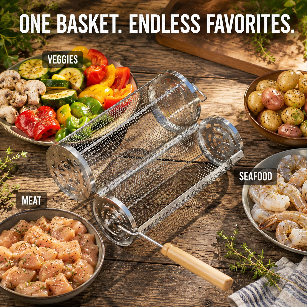 🔥Last Day 49% Off⛵- Stainless Steel BBQ Rolling Cage -Buy 2 Free Shipping