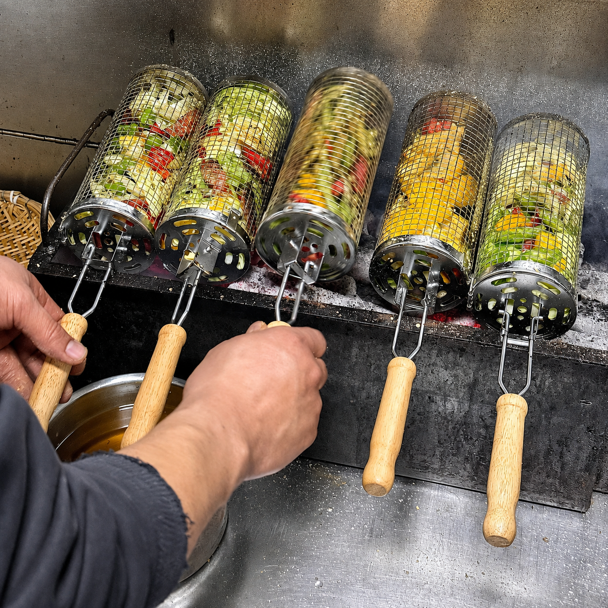 🔥Last Day 49% Off⛵- Stainless Steel BBQ Rolling Cage -Buy 2 Free Shipping