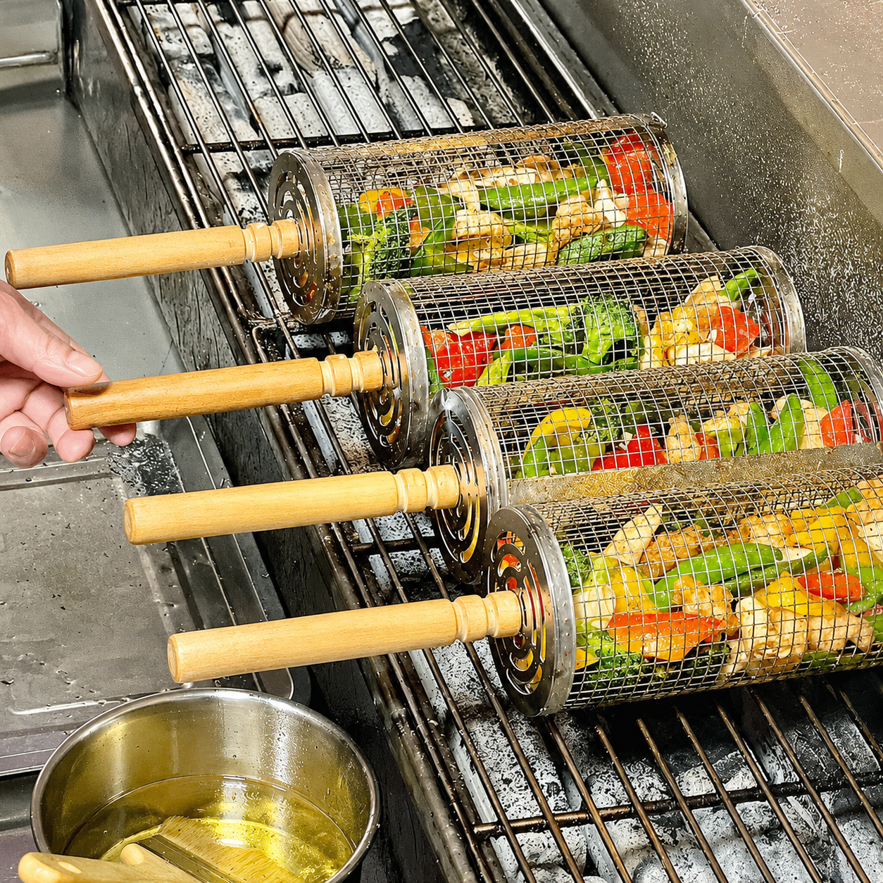 🔥Last Day 49% Off⛵- Stainless Steel BBQ Rolling Cage -Buy 2 Free Shipping