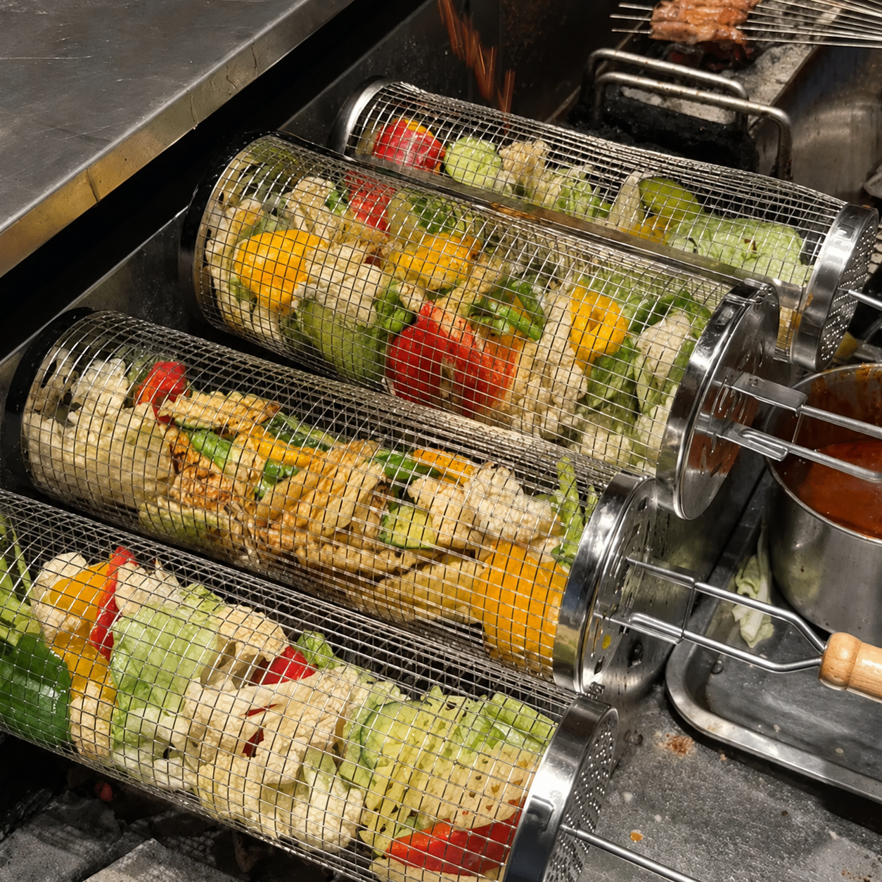 🔥Last Day 49% Off⛵- Stainless Steel BBQ Rolling Cage -Buy 2 Free Shipping