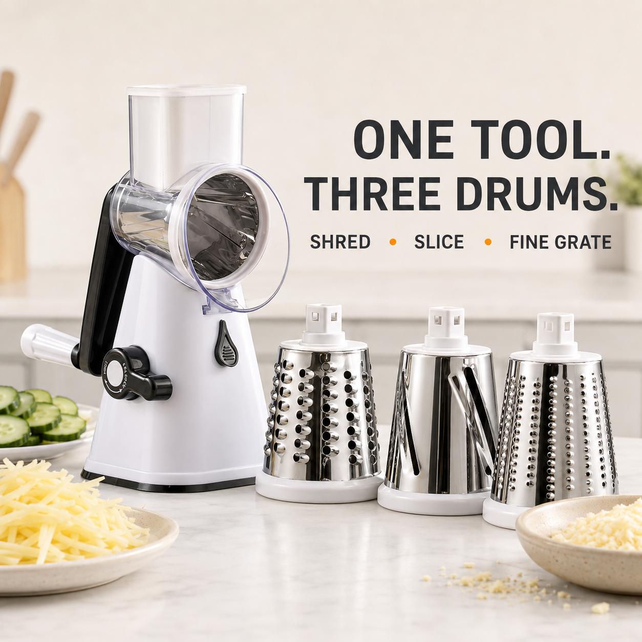 🥕 3-in-1 Manual Rotary Vegetable Slicer & Cheese Grater