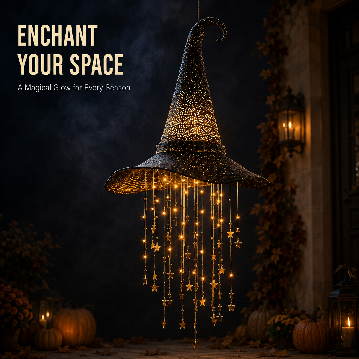 🧙 Enchanting Witch Hat Cascading Star Light