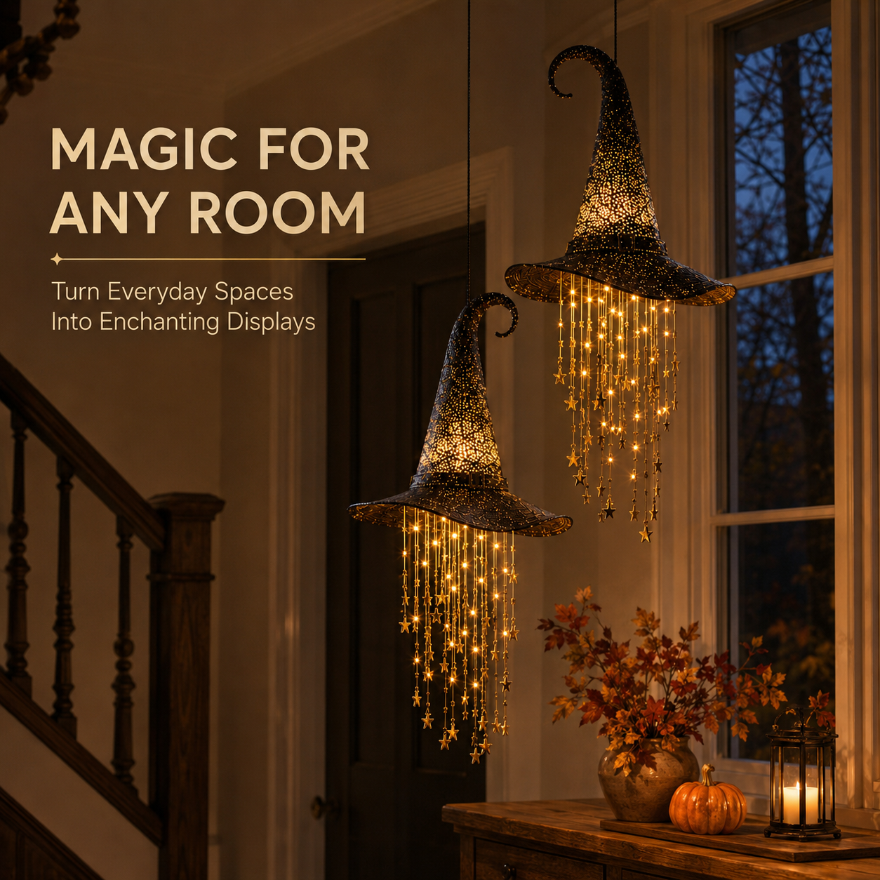 🧙 Enchanting Witch Hat Cascading Star Light