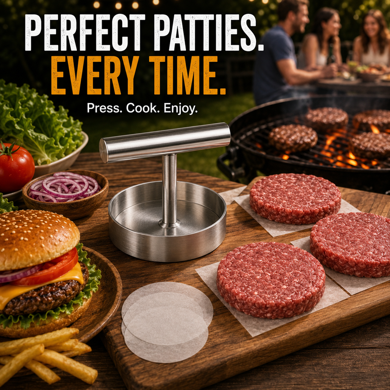 🍔 BBQ FAVORITE | Manual Burger Patty Press – Uniform Round Patties for Grilling, Meal Prep & Home Cooking