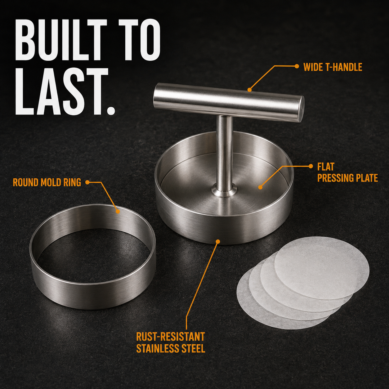 🍔 BBQ FAVORITE | Manual Burger Patty Press – Uniform Round Patties for Grilling, Meal Prep & Home Cooking
