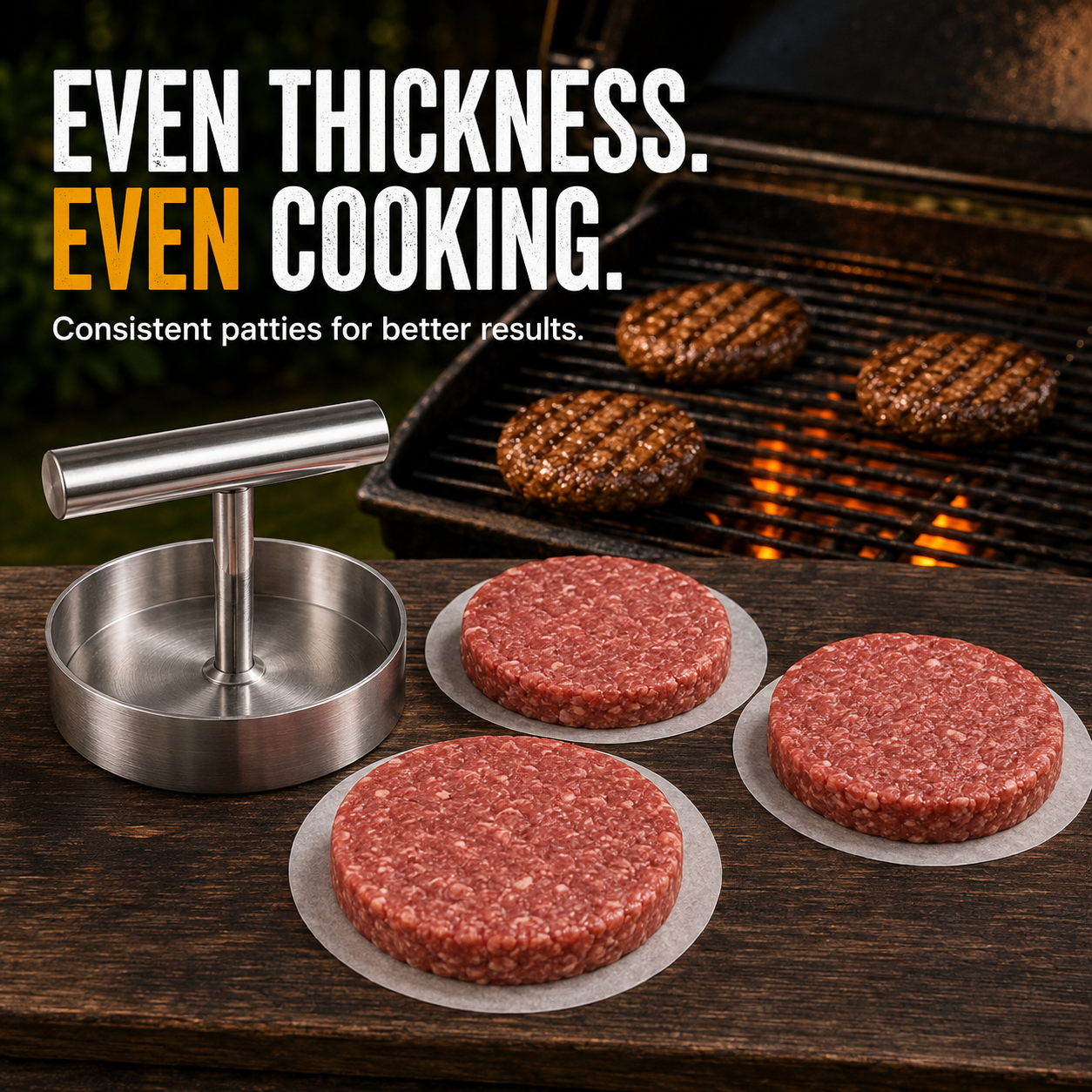 🍔 BBQ FAVORITE | Manual Burger Patty Press – Uniform Round Patties for Grilling, Meal Prep & Home Cooking