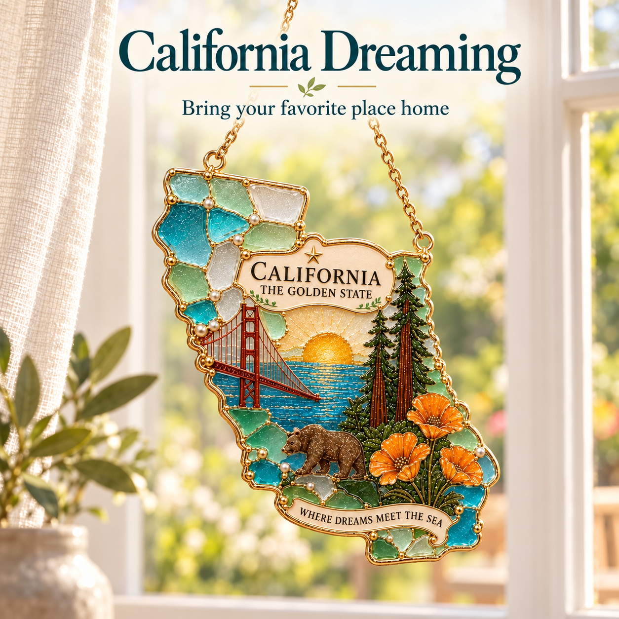 🏡 State-Shaped Sea Glass Hanging Ornament
