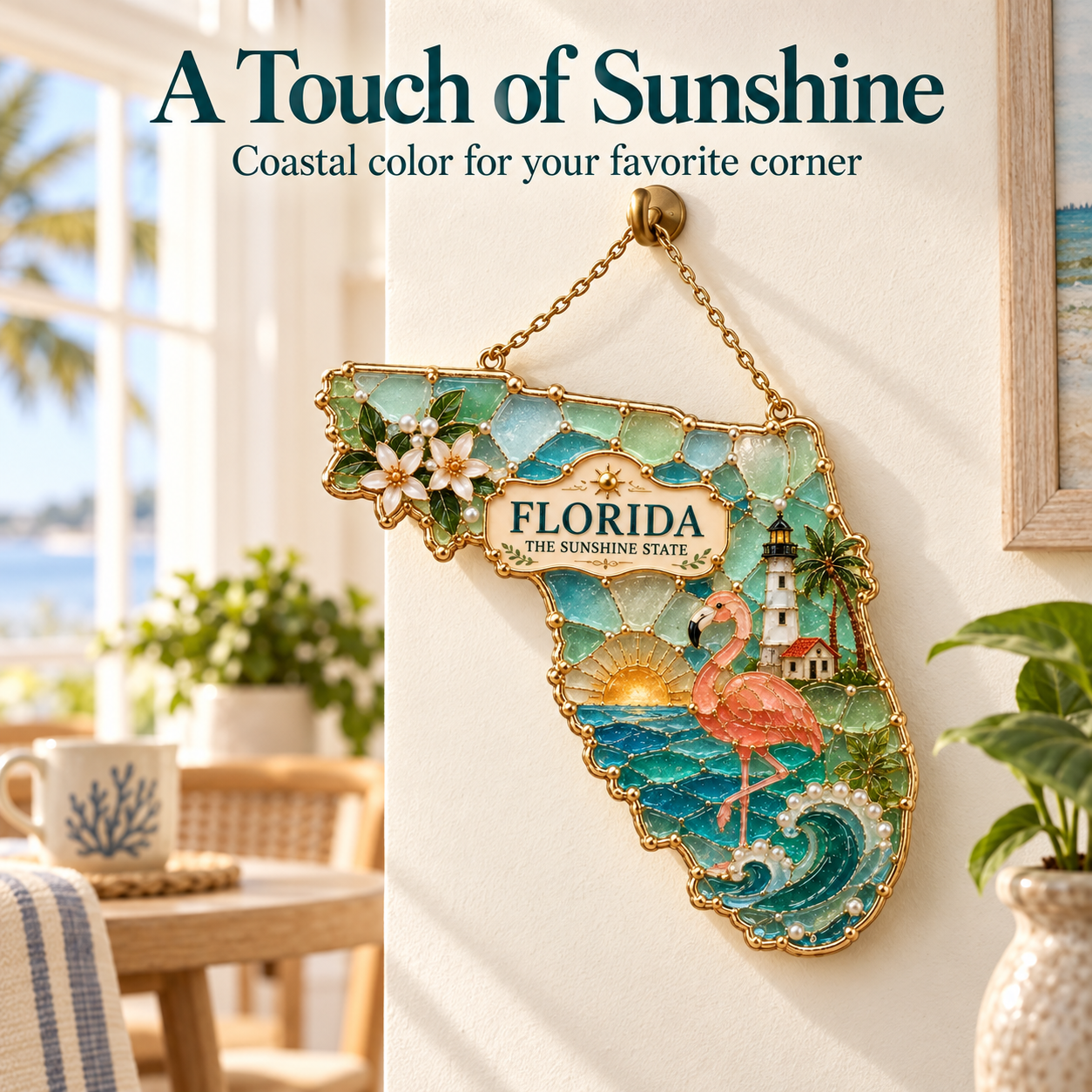 🏡 State-Shaped Sea Glass Hanging Ornament