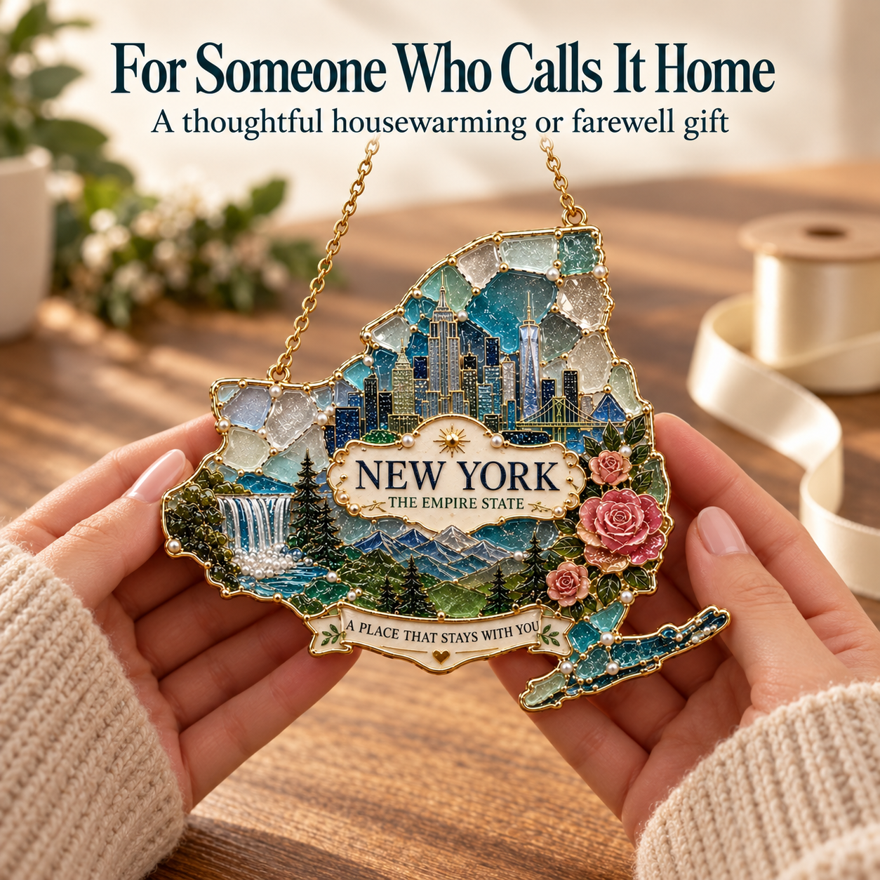 🏡 State-Shaped Sea Glass Hanging Ornament