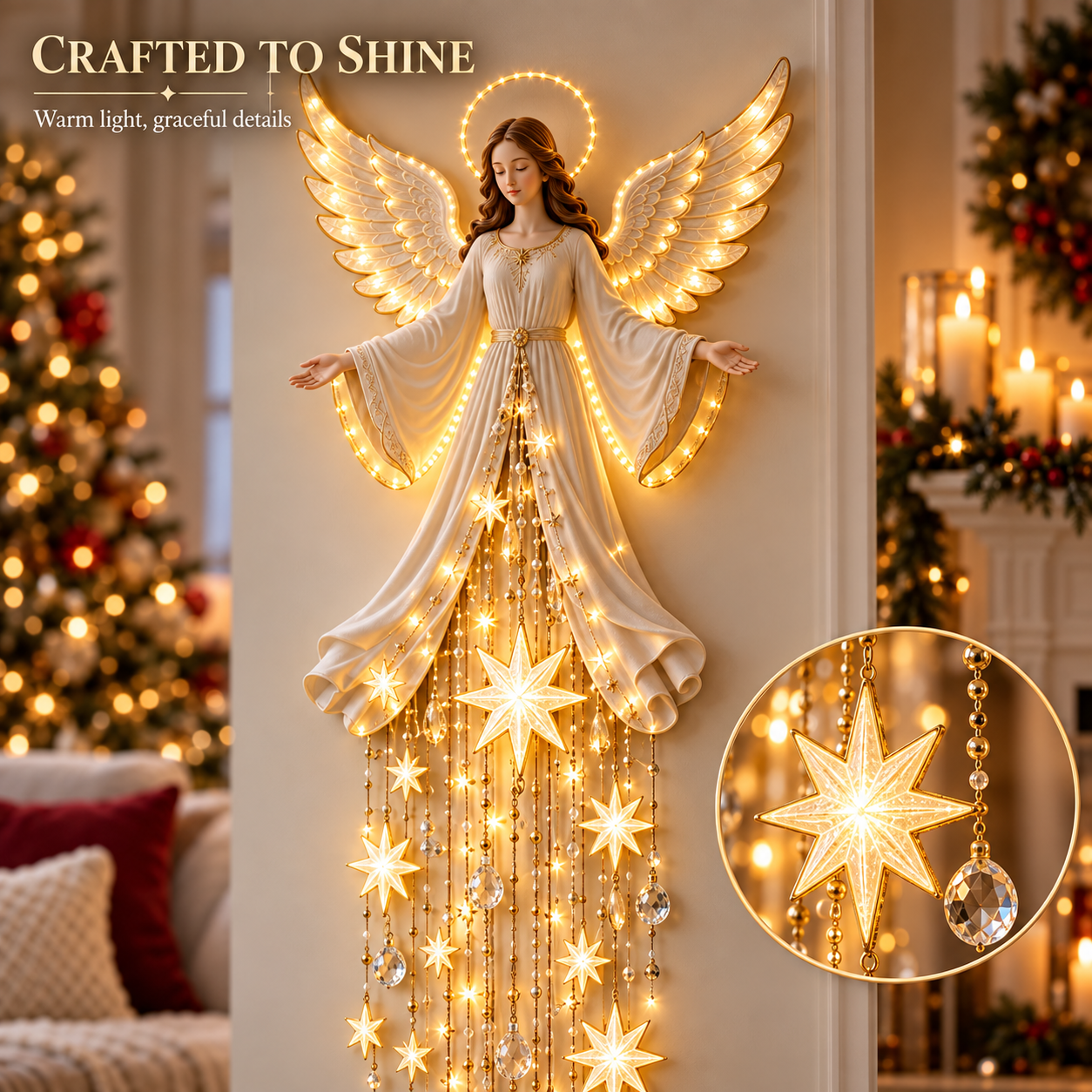 Angel Blessing Starfall Wall Light – Heavenly Christmas Wall Decor