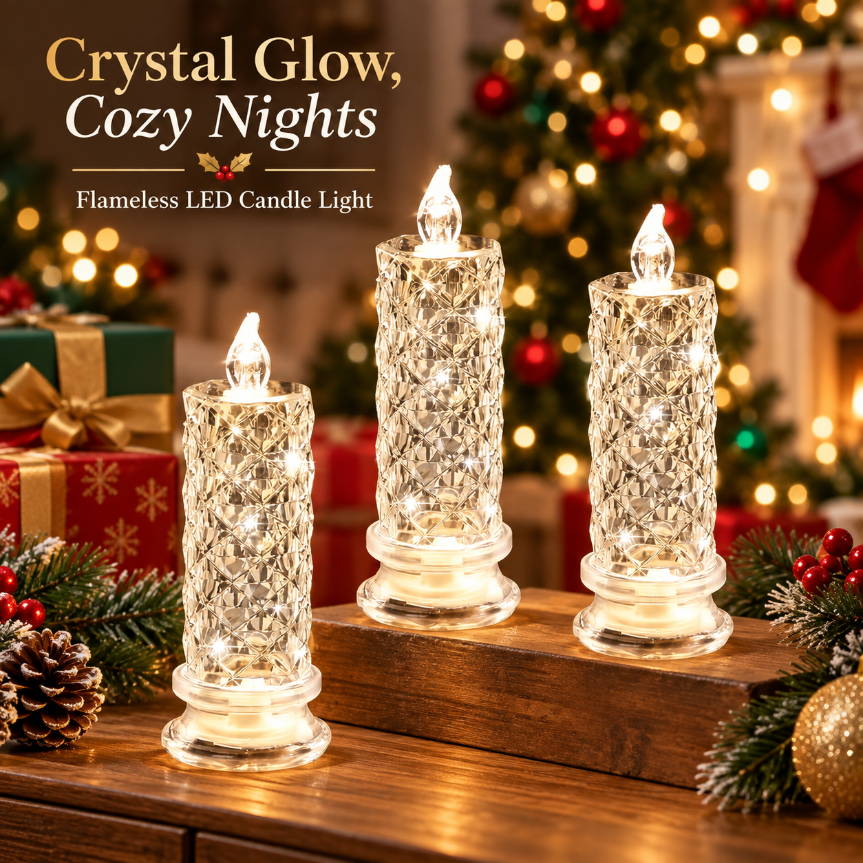 ✨🕯️✨ Crystal Glow LED Flameless Candle Light 🌈Battery Operated