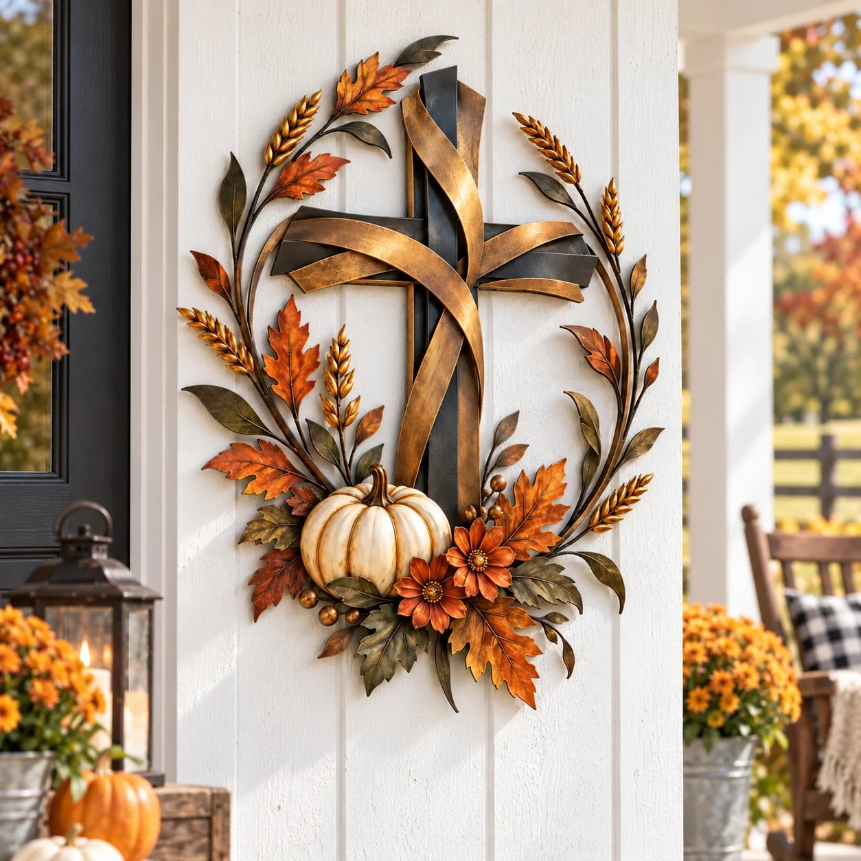 ✝️🍂 Autumn Cross & Pumpkin Harvest Metal Wall Decor (Free Shipping)