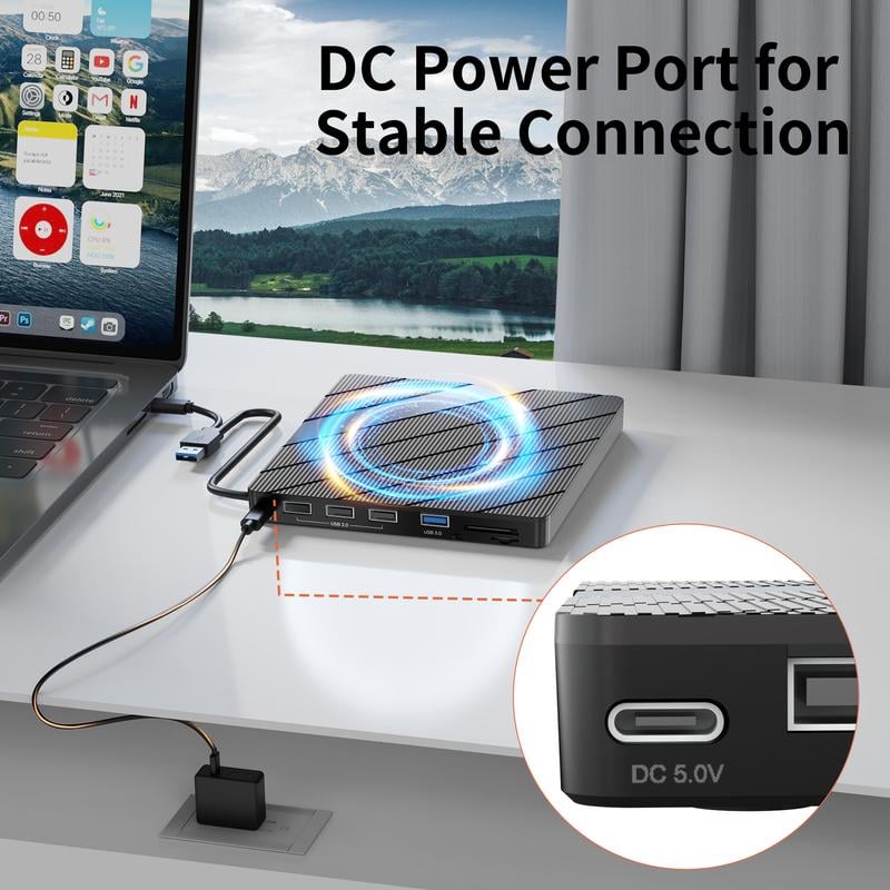 Hot Sale 49% OFF🔥Laptop DVD Player USB C 3.0 Portable CD Burner with SD/TF Card Slot & 3 USB Ports Compatible with Mac, Windows, Linux