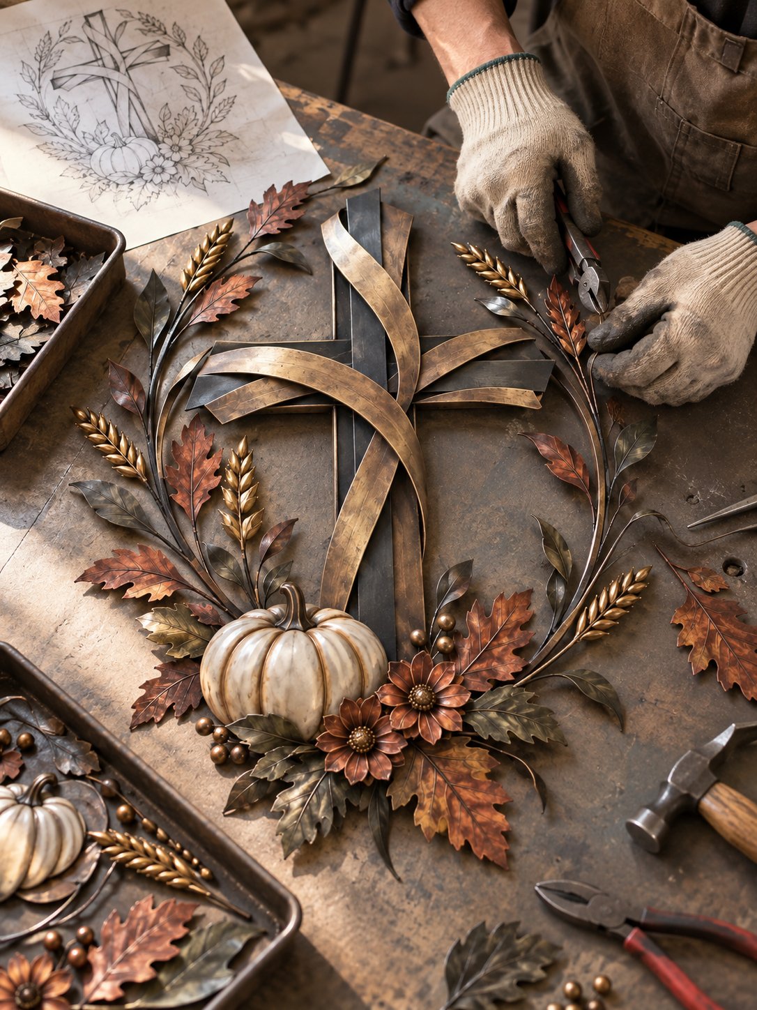 ✝️🍂 Autumn Cross & Pumpkin Harvest Metal Wall Decor (Free Shipping)