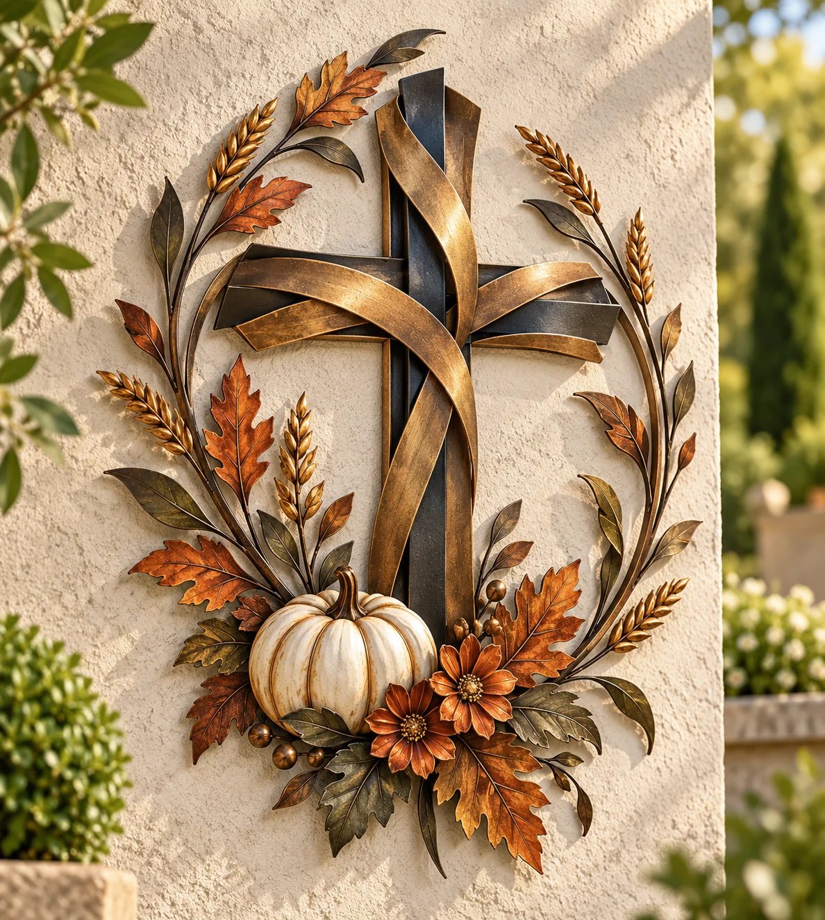 ✝️🍂 Autumn Cross & Pumpkin Harvest Metal Wall Decor (Free Shipping)