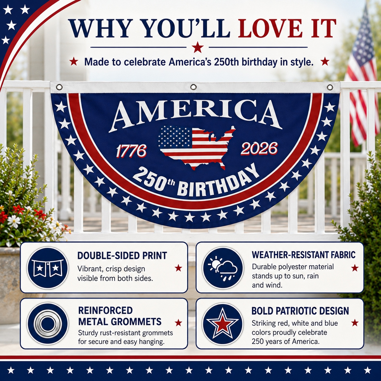 🎉4th July Flash 60% OFF ⭐ USA 250 YEARS COMMEMORATIVE BUNTING